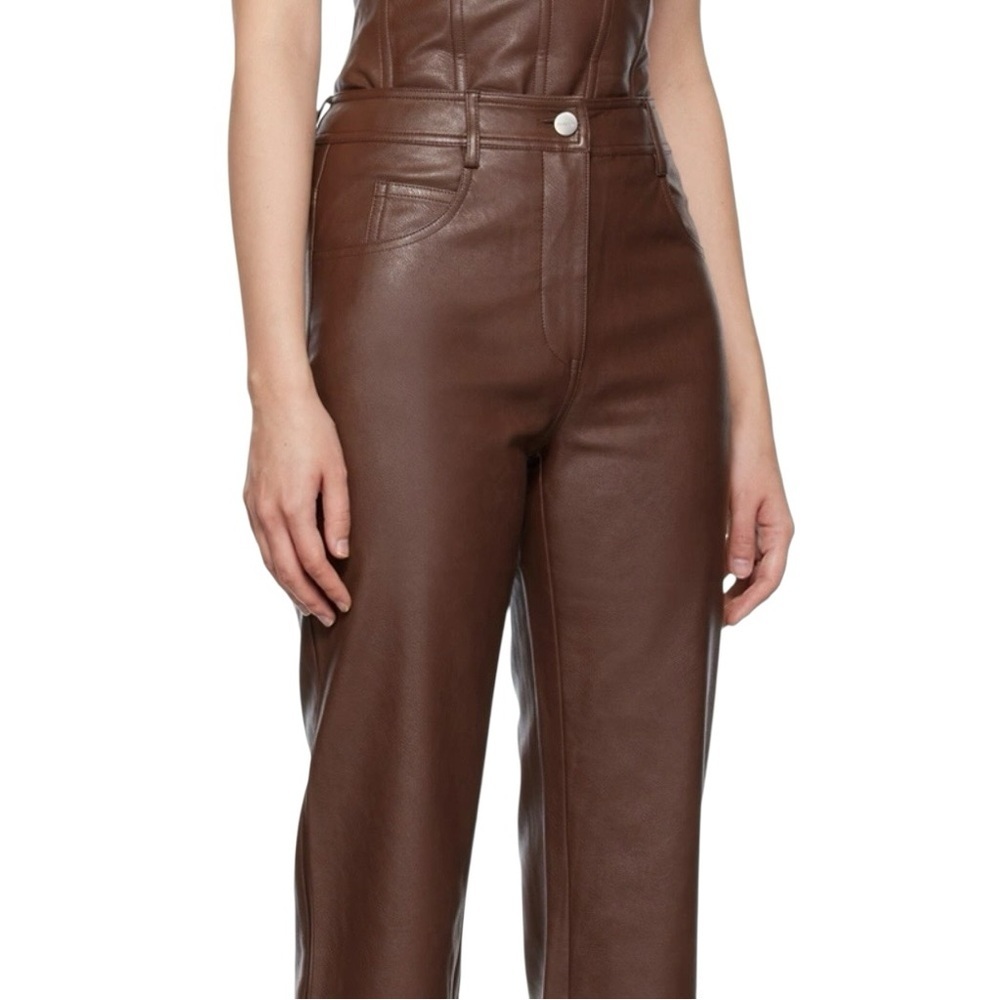 Miaou Chocolate Brown Faux Leather Straight Leg Pants